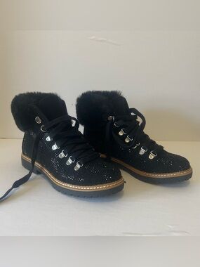 New INC International Concepts glittery lace up boots with fur trim - 7M